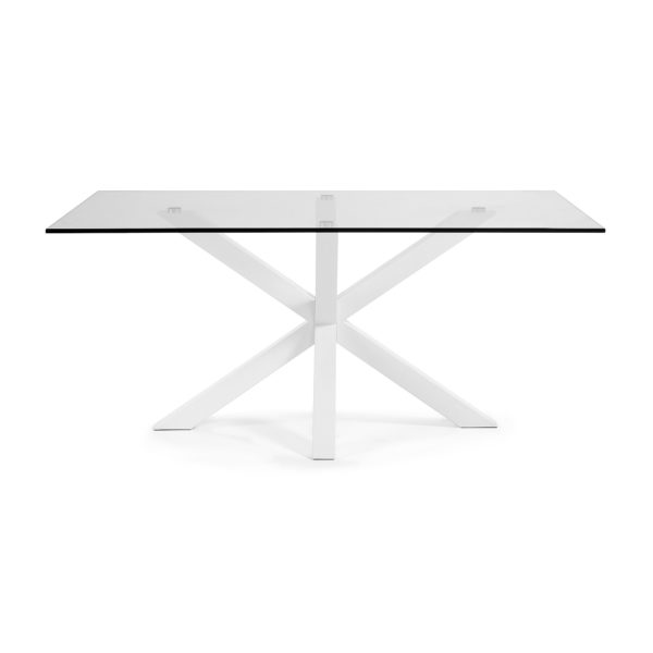 Blagovaonski stol Arya, staklo, bijele čelične noge, više dimenzija