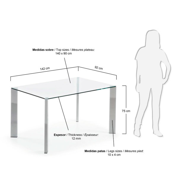 Blagovaonski stol Corner, staklo, kromirane nogice, više dimenzija