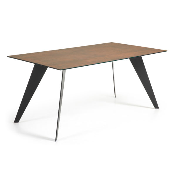 Blagovaonski stol Nack, smeđi porcelan, crne čelične nogice, više dimenzija