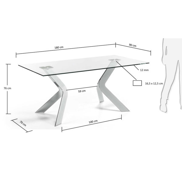 Blagovaonski stol Virginia, staklo, kromirane nogice, više dimenzija