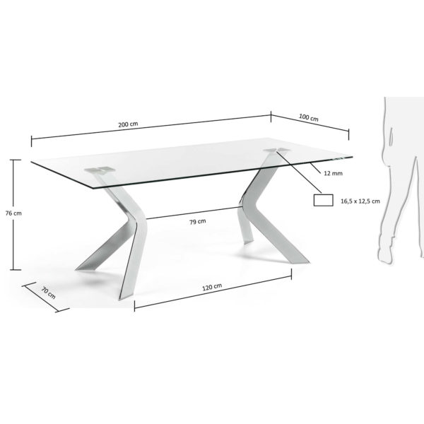 Blagovaonski stol Virginia, staklo, kromirane nogice, više dimenzija