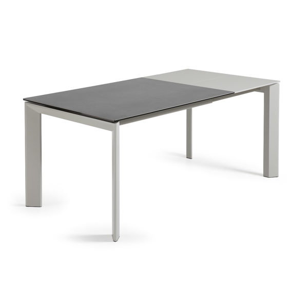 Rastezljivi blagovaonski stol Atta, tamno sivi porcelan, sive nogice, više dimenzija