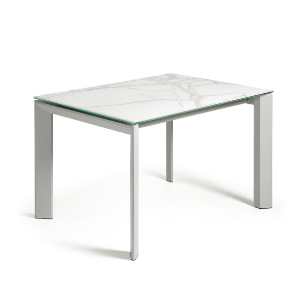 Rastezljivi blagovaonski stol Atta, bijeli porcelan, sive nogice, više dimenzija