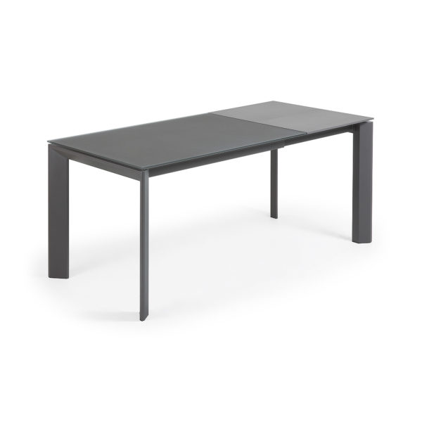 Rastezljivi blagovaonski stol Atta, tamno sivo staklo, tamno sive nogice, više dimenzija