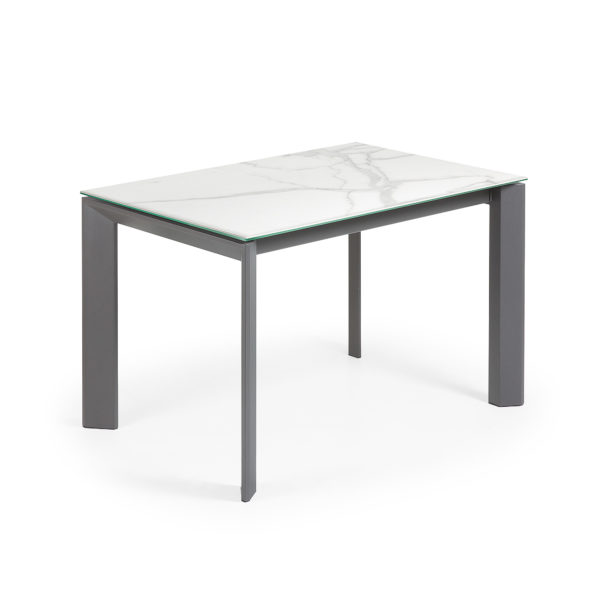 Rastezljivi blagovaonski stol Atta, bijeli porcelan, tamno sive nogice, više dimenzija