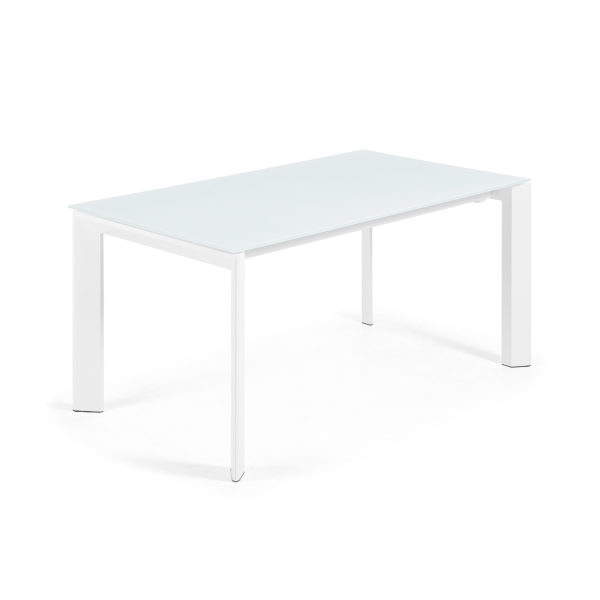 Rastezljivi blagovaonski stol Atta, bijelo staklo, bijele nogice, više dimenzija