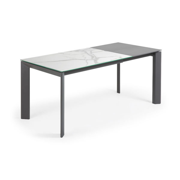 Rastezljivi blagovaonski stol Atta, bijeli porcelan, tamno sive nogice, više dimenzija