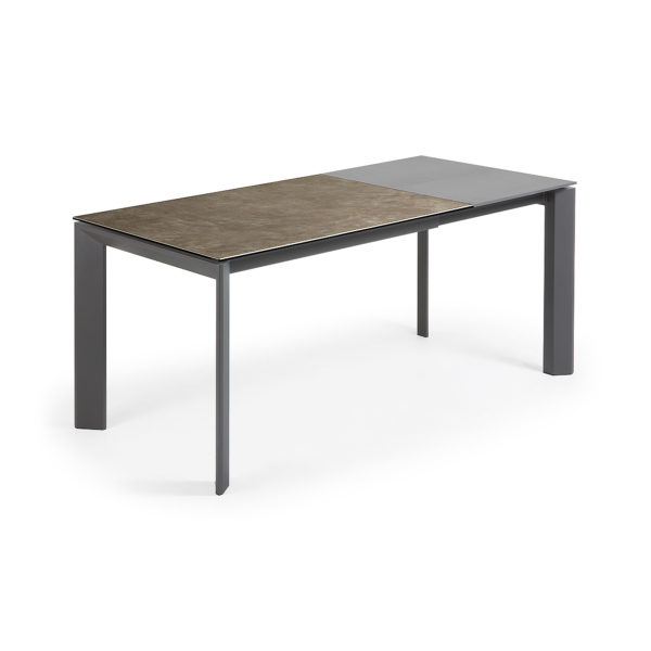 Rastezljivi blagovaonski stol Atta, crn porcelan, tamno sive nogice, više dimenzija