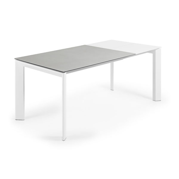 Rastezljivi blagovaonski stol Atta, bijeli porcelan, bijele nogice, više dimenzija