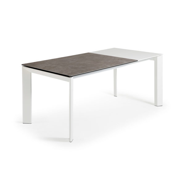 Rastezljivi blagovaonski stol Atta, crn porcelan, bijele nogice, više dimenzija