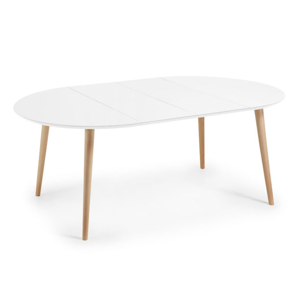 Rastezljivi blagovaonski stol Oakland, bijeli, okruglog oblika, 75 x 120 (200) x 120 cm