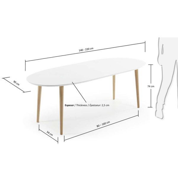 Rastezljivi blagovaonski stol Oakland, bijeli, ovalnog oblika, više dimenzija