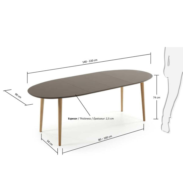 Rastezljivi blagovaonski stol Oakland, smeđi, ovalnog oblika, više dimenzija