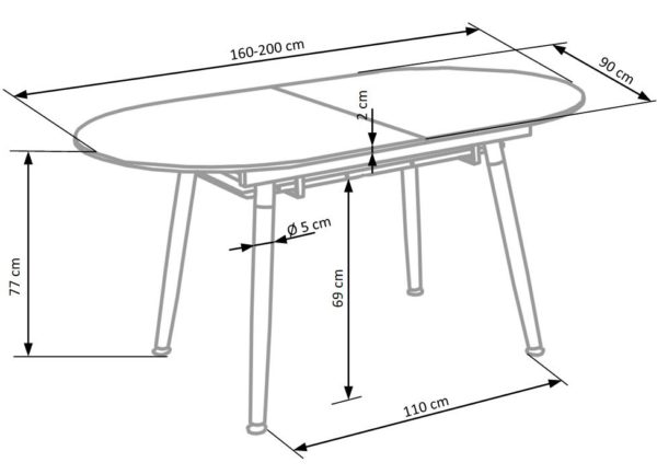 Blagovaonski stol Caliber, dimenzije 160/200 x 90 x 76 cm