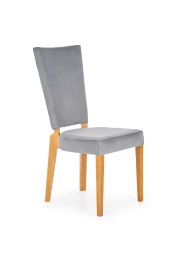 Jedilniški stol Rois, tkanina v sivi barvi, noge iz bukovega masivnega lesa