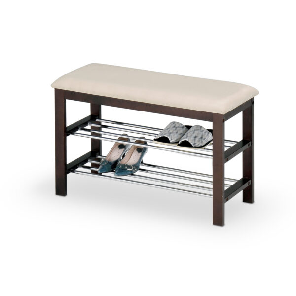 Polica za čevlje ST3, črno-bele ali wenge-krem barve, masiven les, kromirano jeklo, eko usnje - Wenge