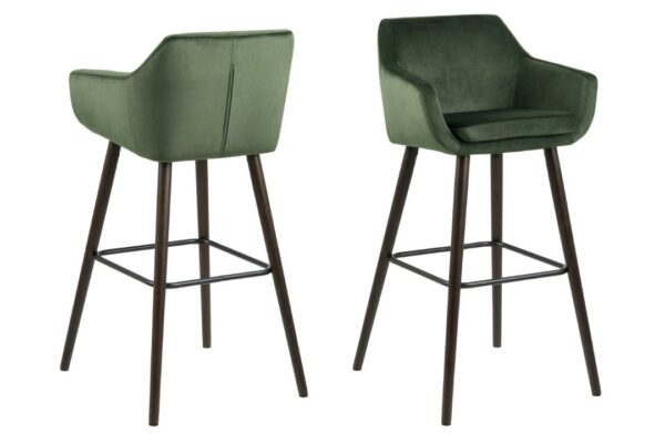 Barski stol Nora, žametna tkanina, več barv - Gozdna zelena