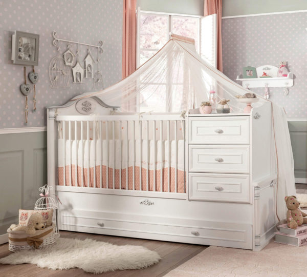 Dječji krevetić Romantic Baby, sa dodatnim krevetom (promjenjivi), dimenzije 189 x 118 x 101 cm