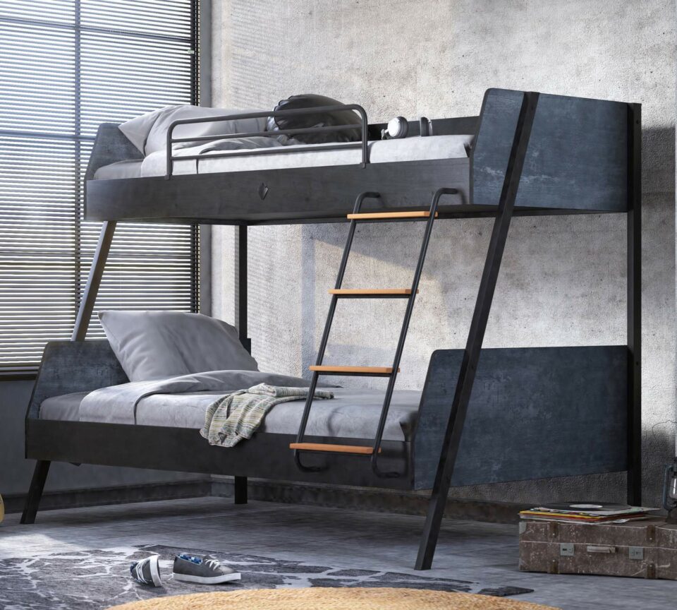 Krevet na kat Dark Metal dimenzija 209,5 x 160,5 x 137 cm