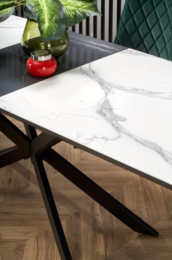 DIESEL extension table, color: top - white marble / dark grey, legs - black