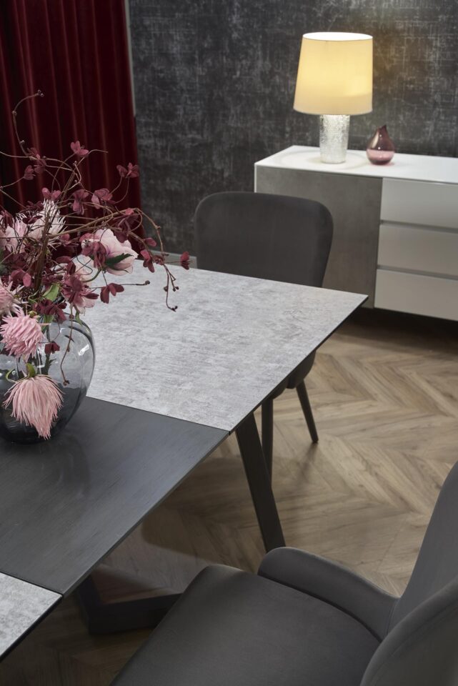 TIZIANO extension table, color: top - light grey / dark grey, legs - dark grey
