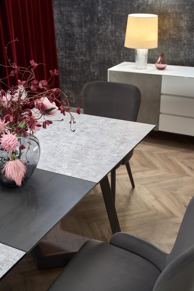 TIZIANO extension table, color: top - light grey / dark grey, legs - dark grey