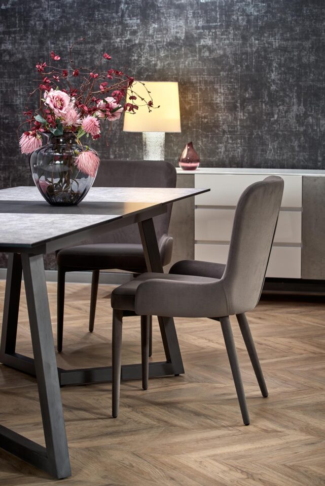 TIZIANO extension table, color: top - light grey / dark grey, legs - dark grey