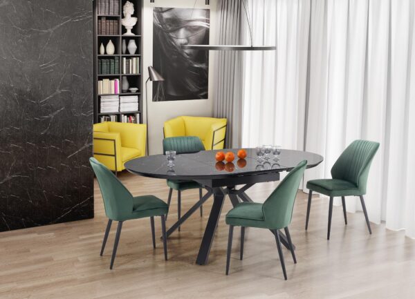 VERTIGO extension table, color: top - black marble, legs - black