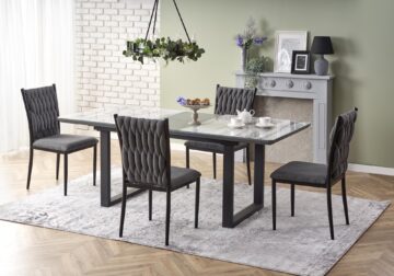 MARLEY extension table, color: top - white marble / grey, legs - black