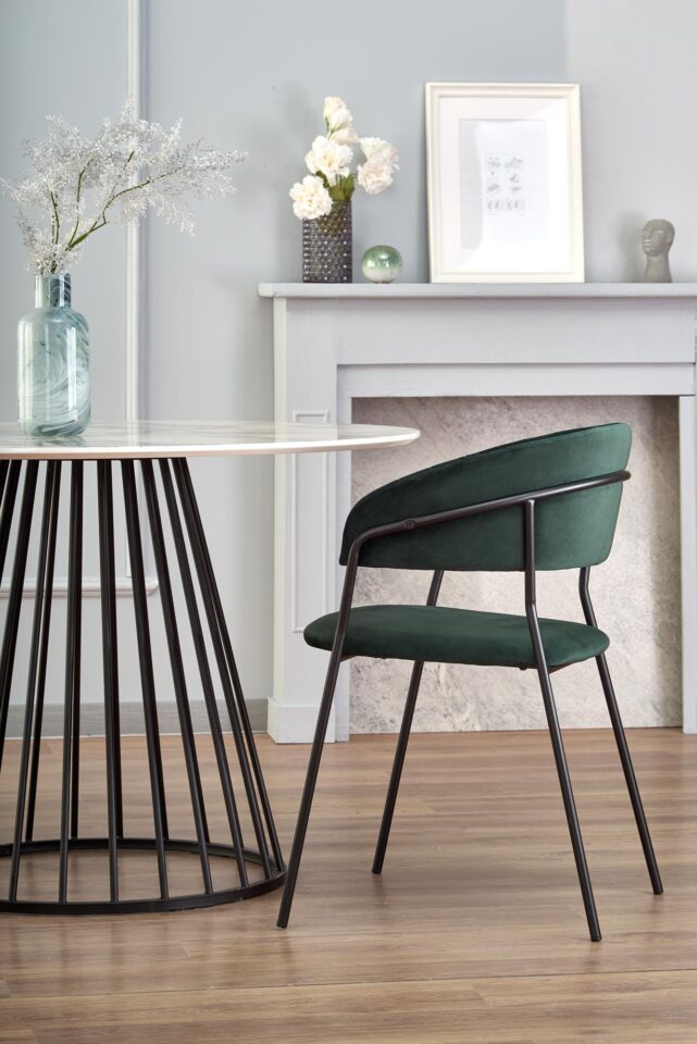 BRODWAY table, color: top - white marble, legs - black