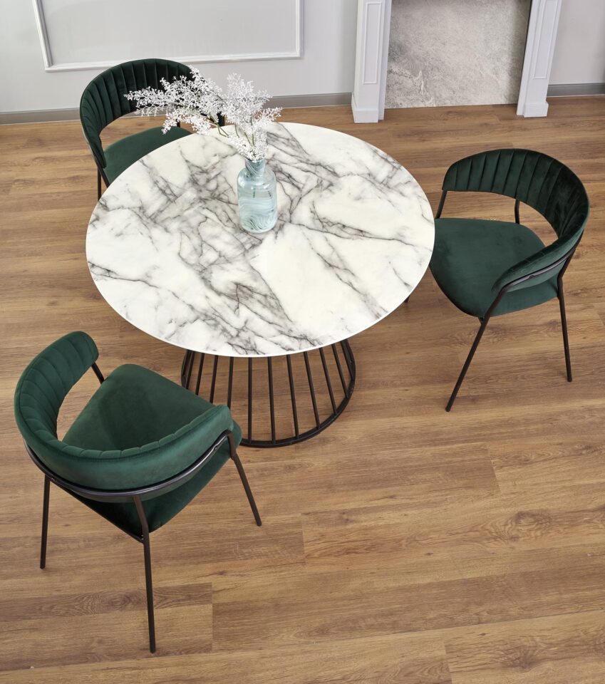 BRODWAY table, color: top - white marble, legs - black