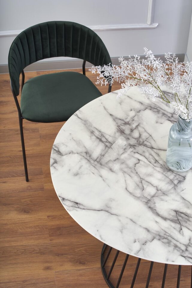 BRODWAY table, color: top - white marble, legs - black