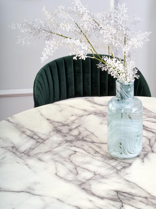 BRODWAY table, color: top - white marble, legs - black