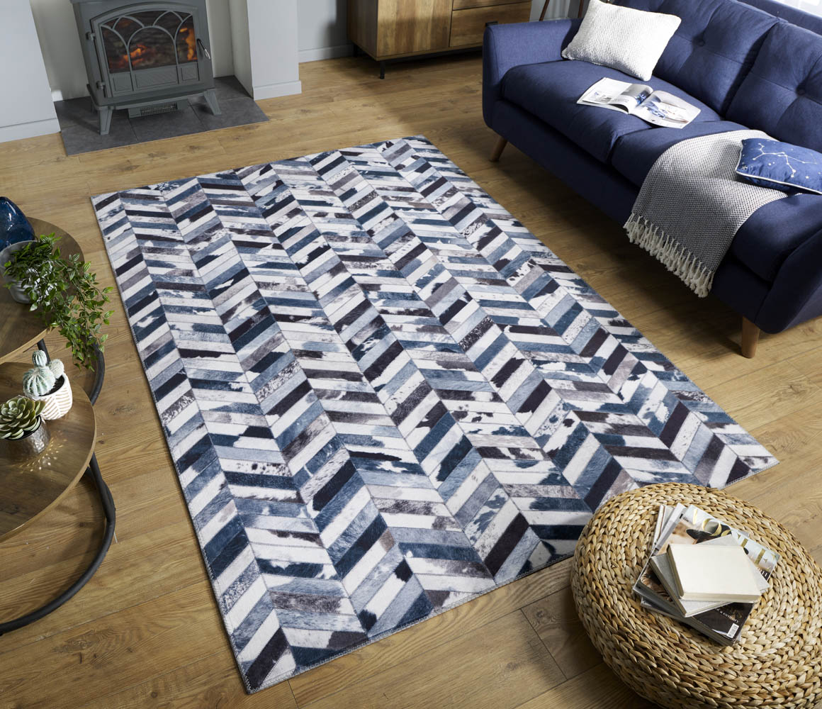 Preproga DAKOTA FAUX HIDE JESSE Modra/siva, več dimenzij Opremisidom