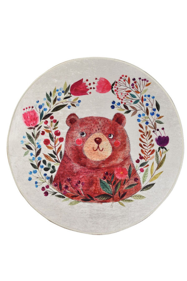 Okrogla pralna Otroška preproga Medvedek in cvetje
