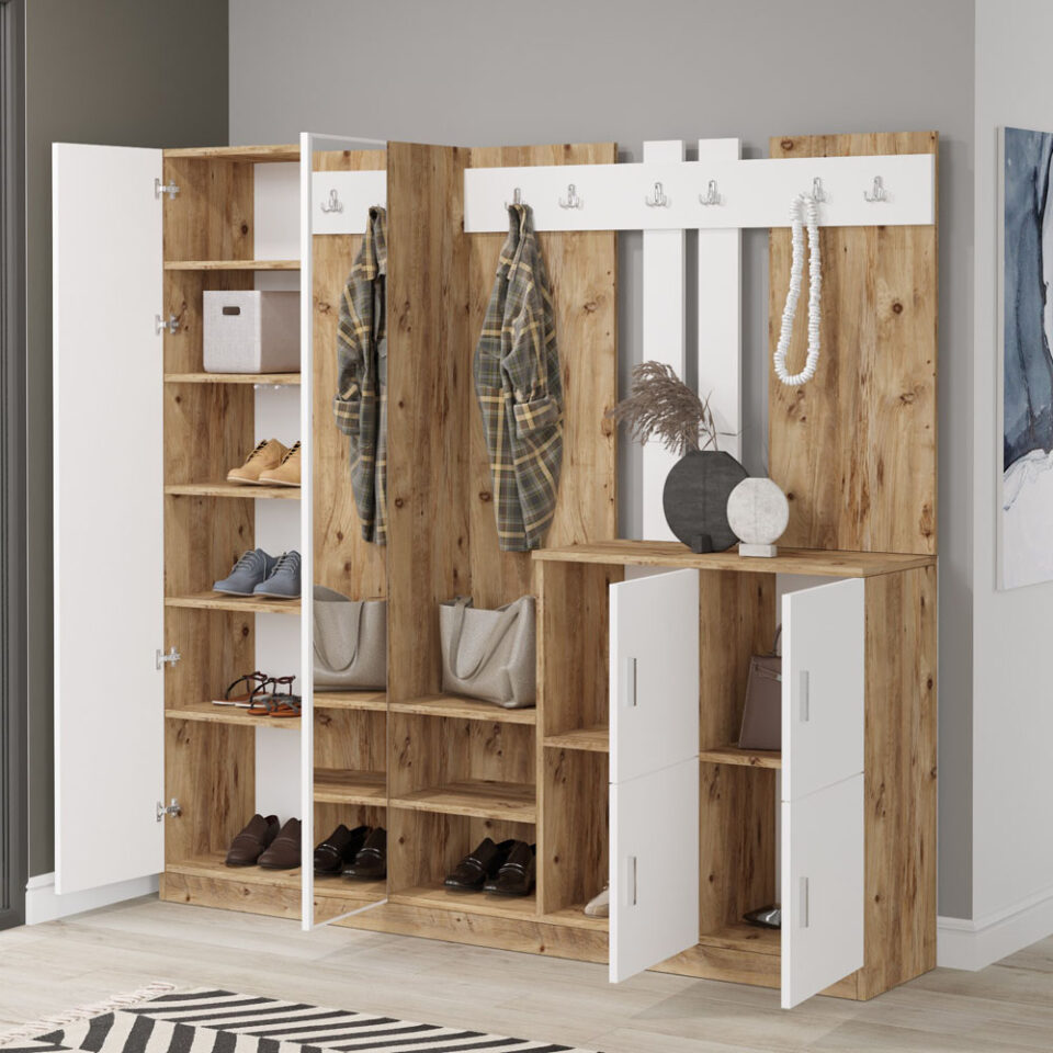 Komplet predsobe D9 - Atlantski bor/Bela