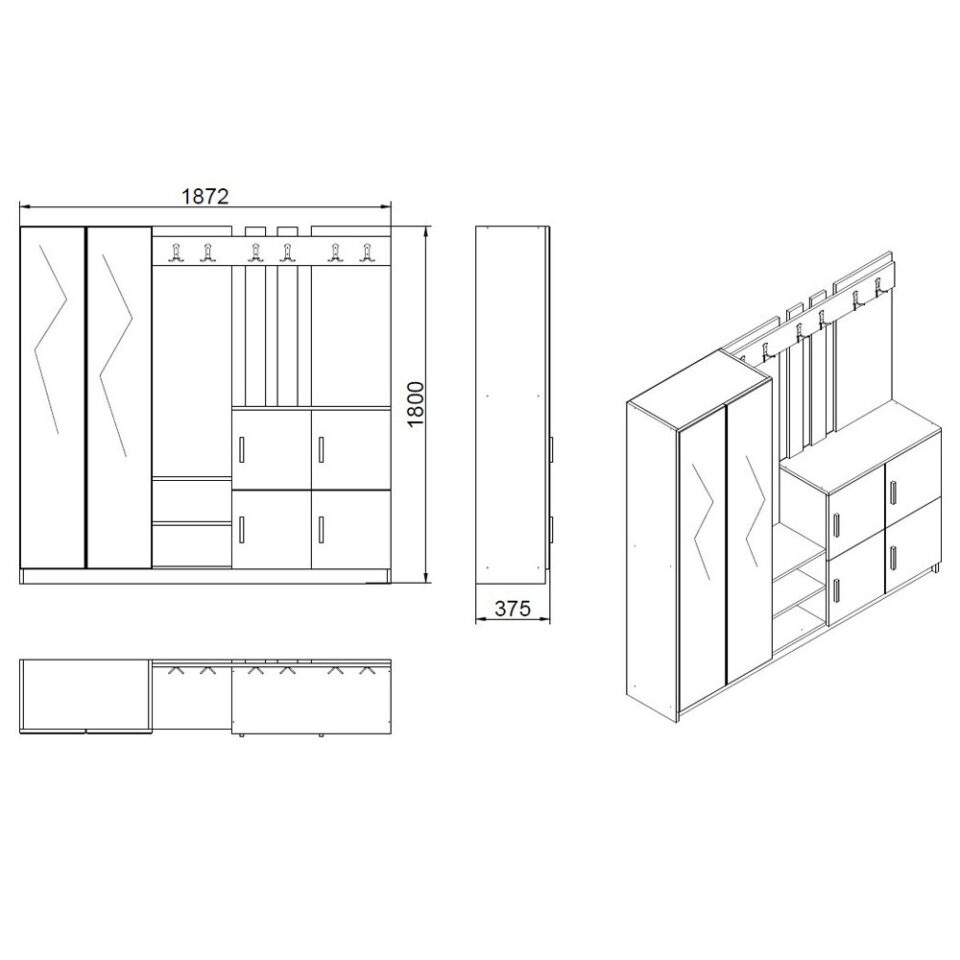 Komplet predsobe D9 - Atlantski bor/Bela