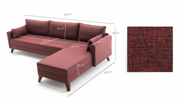 Sedežna Bella Corner Sofa Right 1 - Rdeča