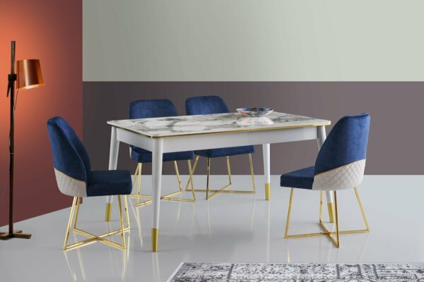 Blagovaonski stol Flora, raztezljiv - Bela/Zlata