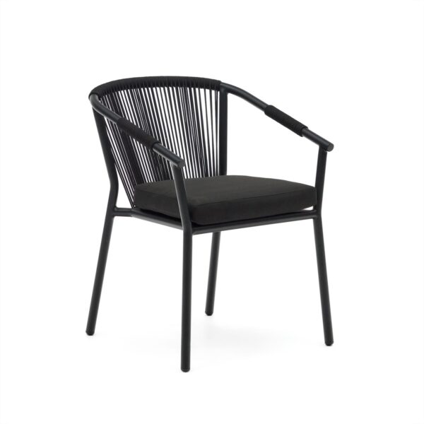 Složiva blagovaonska stolica Xelida, aluminij i crni konop, 59 x 63 x 79 cm