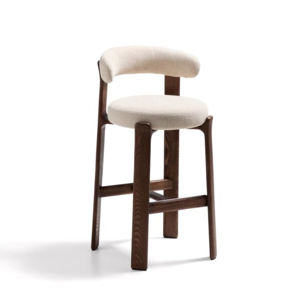 Granite bež barski stol 75 cm z naslonom, iz masivnega lesa/barva oreha