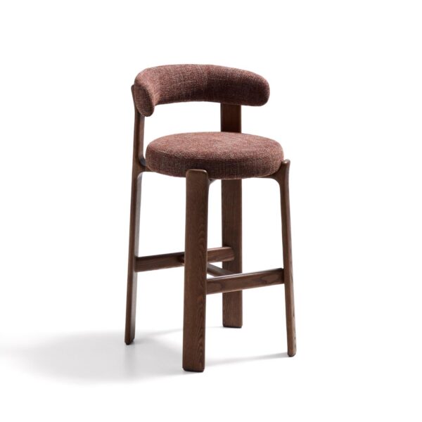 Granite rjav barski stol 75 cm z naslonom, iz masivnega lesa/barva oreha