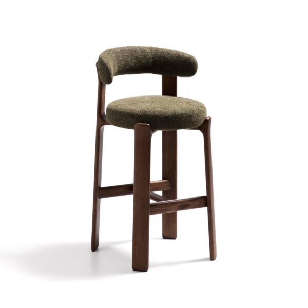 Granite zelen barski stol 75 cm z naslonom, iz masivnega lesa/barva oreha