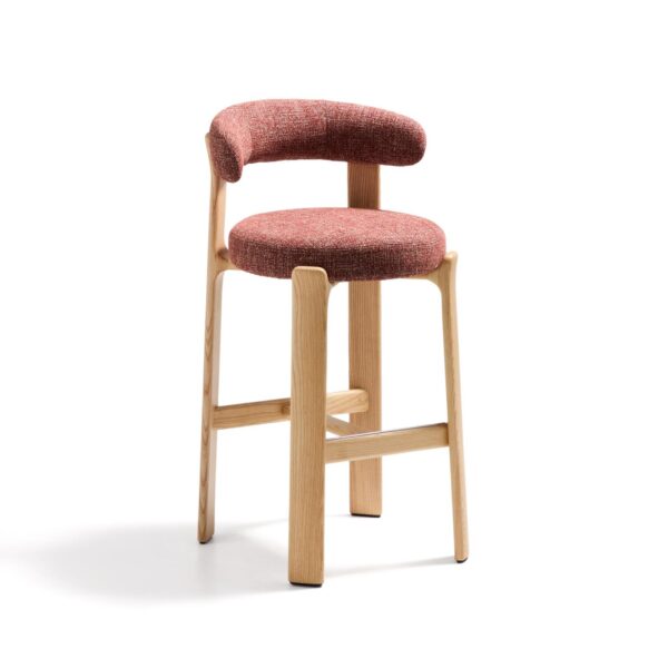 Granite terakota barski stol 75 cm z naslonom, iz masivnega lesa/barva natur