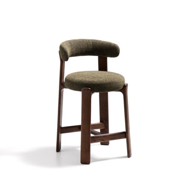 Granite zelen dopultni stol 65 cm z naslonom, iz masivnega lesa/barva oreha