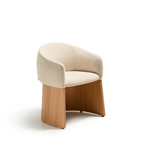 Bosca bež stol v šeniljni tkanini in natur furnirju