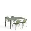 Zelena vrtna jedilna garnitura Brai z mizo in štirimi stoli iz perforiranega galvaniziranega jekla, idealna za zunanjo uporabo.