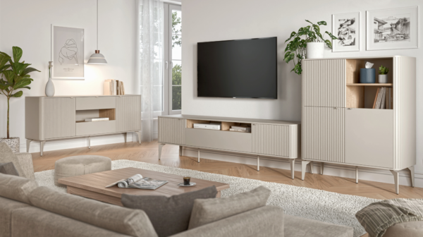 Dnevna soba Beluci: TV komoda, komoda in visoka komoda
