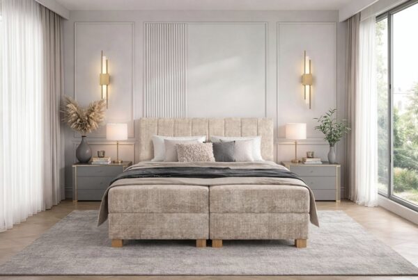 Postelja Boxspring Largo bež s predali 160 x 200