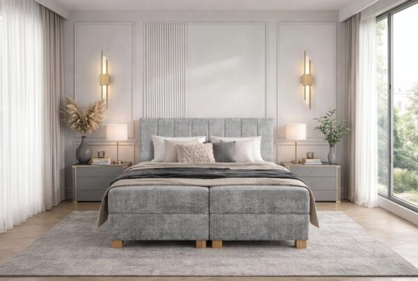 Postelja Boxspring Largo siva s predali 160 x 200